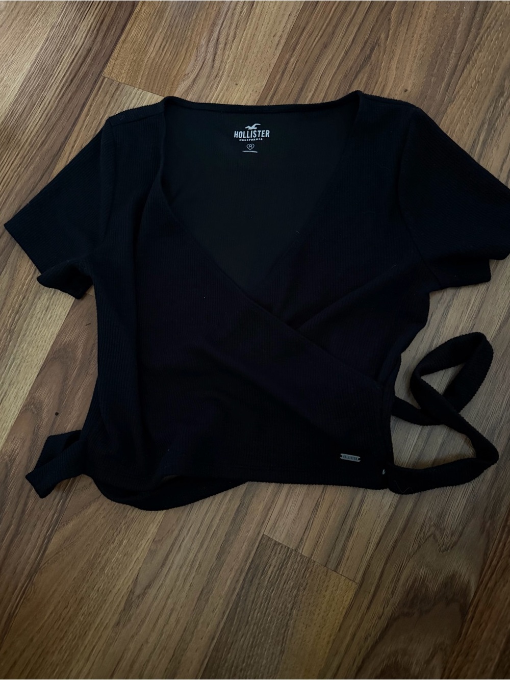 Hollister Black Wrap Short Sleeve Crop Top